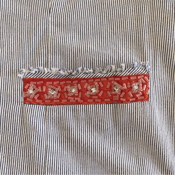 NWOT-Free People My Fair Lady embellished   trim blue pinstripe cropped jacket - Picture 7 of 9